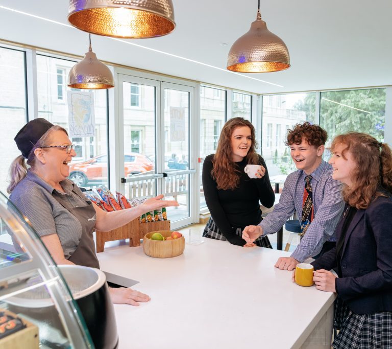 Students enjoying a drink