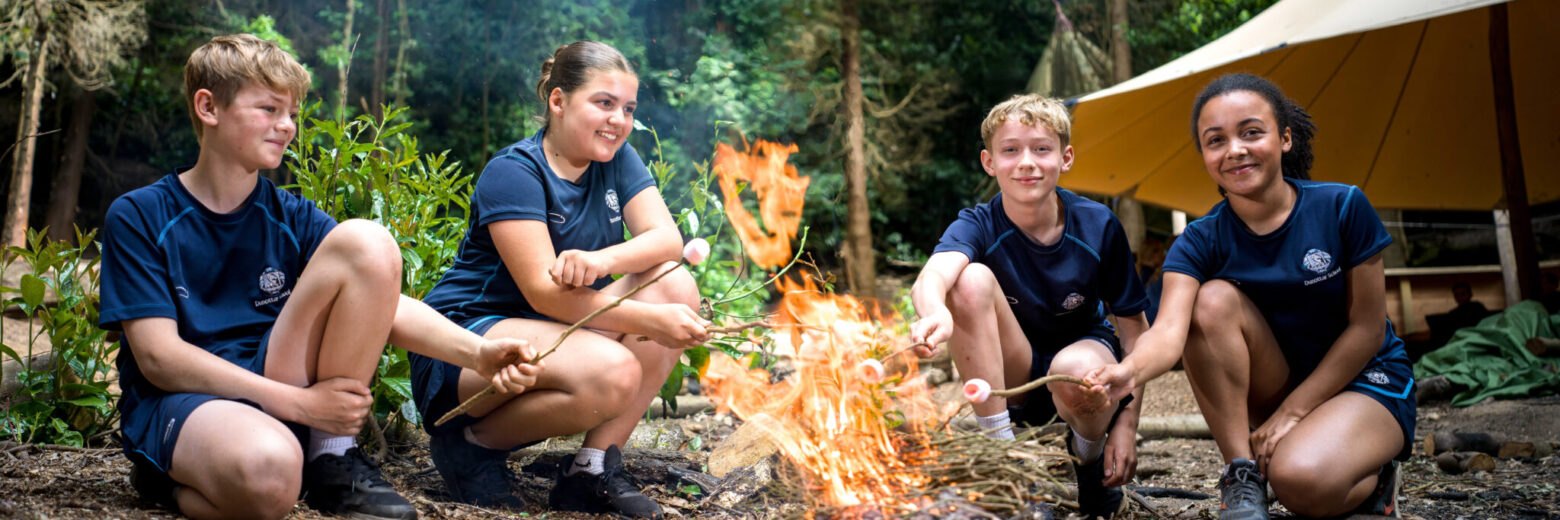 students around a fire